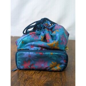 VTG 80s 90s Sassaby Makeup Case Organizer Set Floral Drawstring Pouch Magenta...